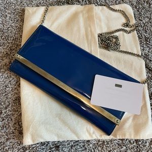 Jimmy Choo patent blue clutch with chain - used once perfect condition